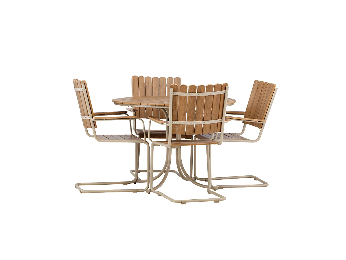 Ensemble Table de Jardin & 4 Chaises "Holmsund" 103cm Naturel & Beige
