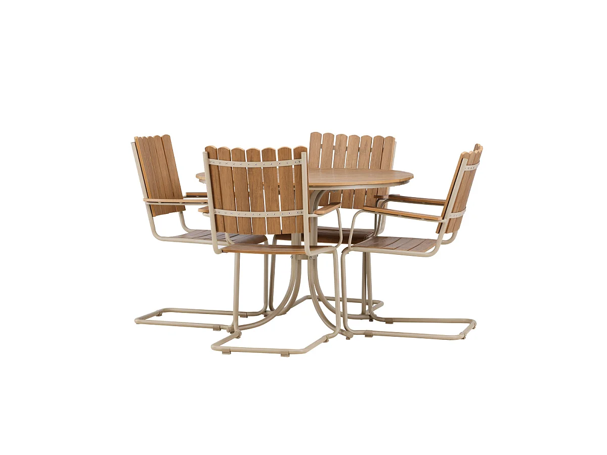 Ensemble Table de Jardin & 4 Chaises "Holmsund" 103cm Naturel & Beige