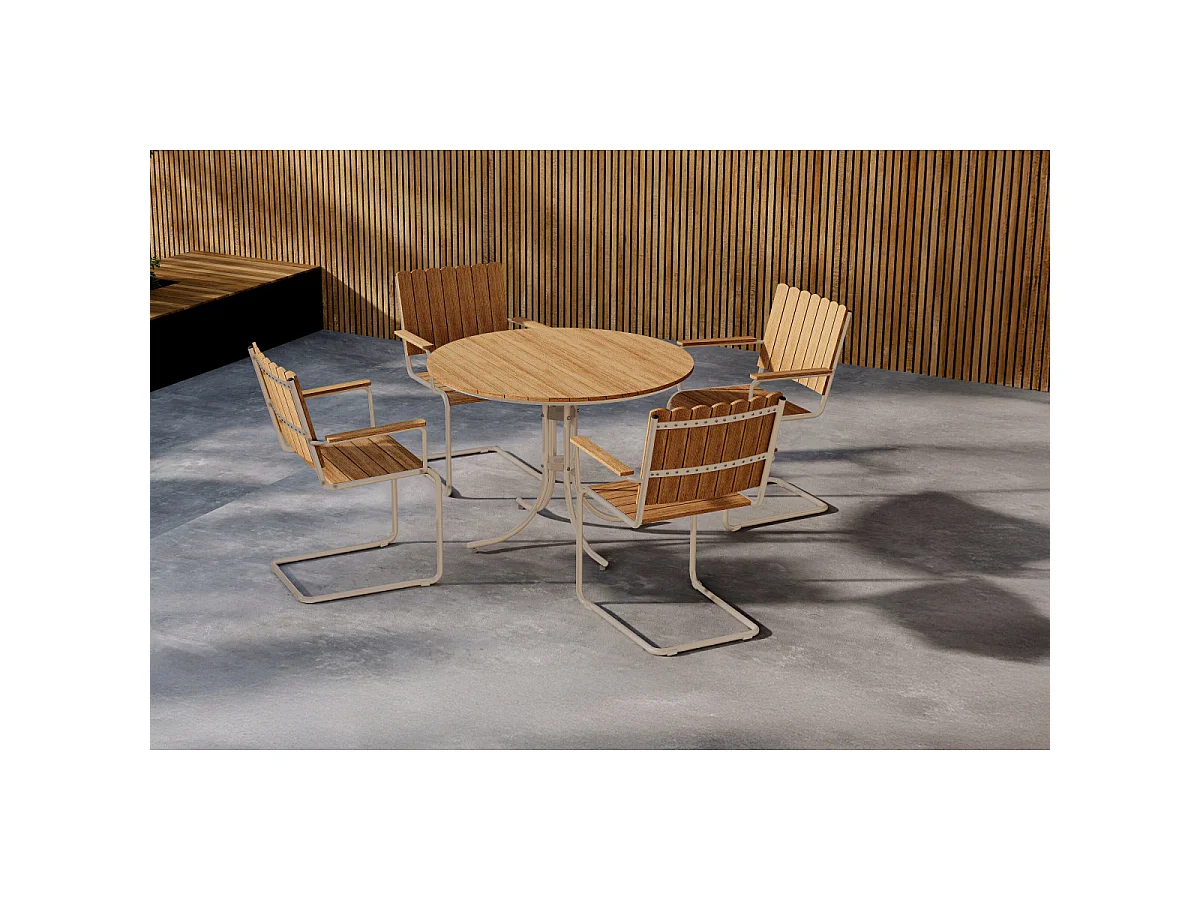 Ensemble Table de Jardin & 4 Chaises "Holmsund" 103cm Naturel & Beige
