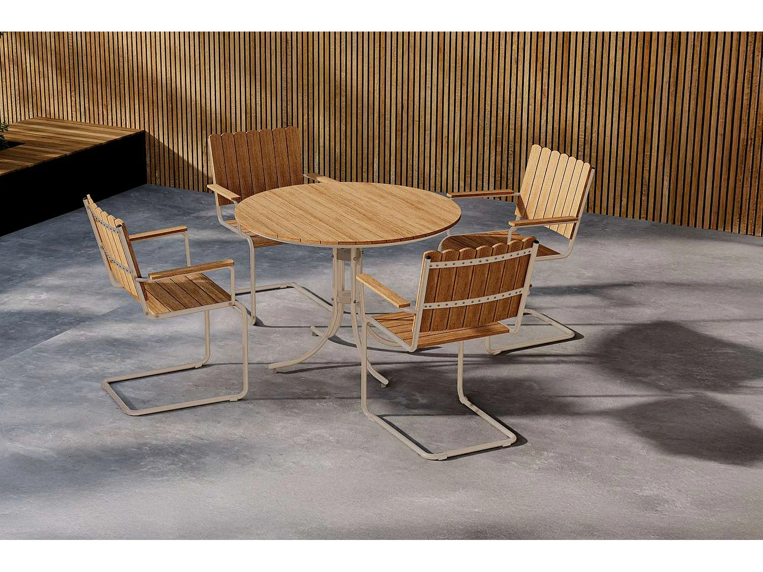 Ensemble Table de Jardin & 4 Chaises "Holmsund" 103cm Naturel & Beige