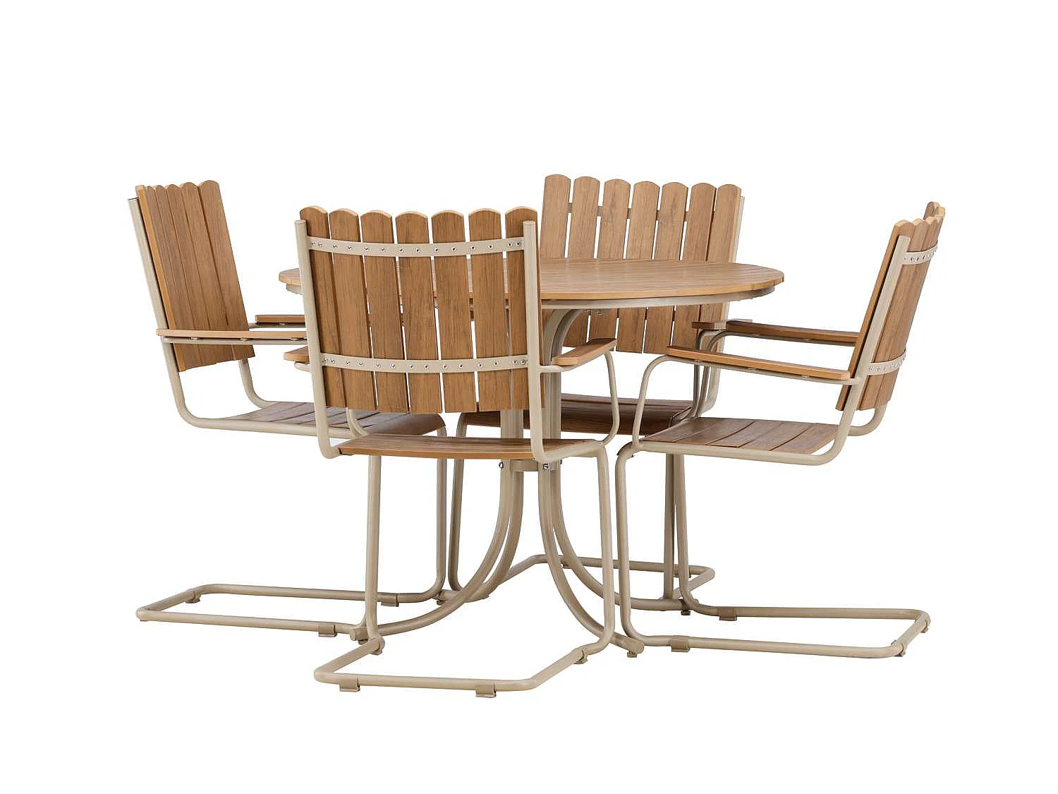 Ensemble Table de Jardin & 4 Chaises "Holmsund" 103cm Naturel & Beige
