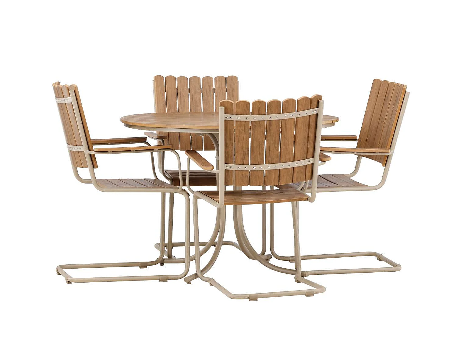 Ensemble Table de Jardin & 4 Chaises "Holmsund" 103cm Naturel & Beige