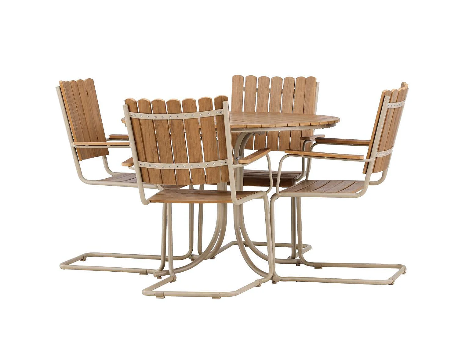 Ensemble Table de Jardin & 4 Chaises "Holmsund" 103cm Naturel & Beige