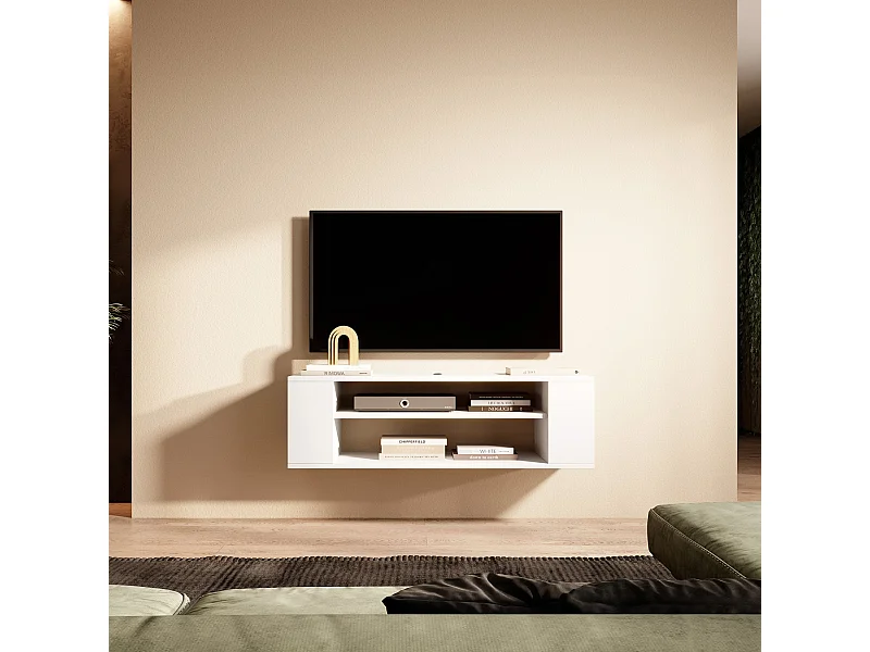 TV-meuble avec 2 compartiments - Blanc - 100 cm - WALL