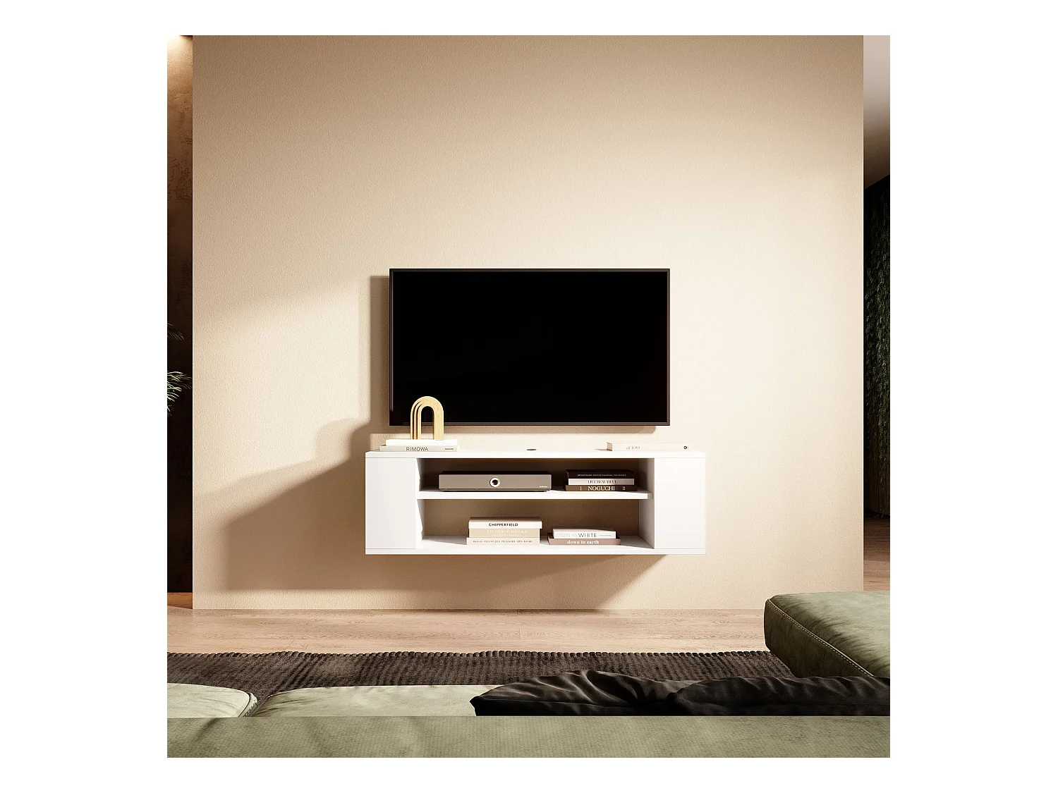 TV-meuble avec 2 compartiments - Blanc - 100 cm - WALL
