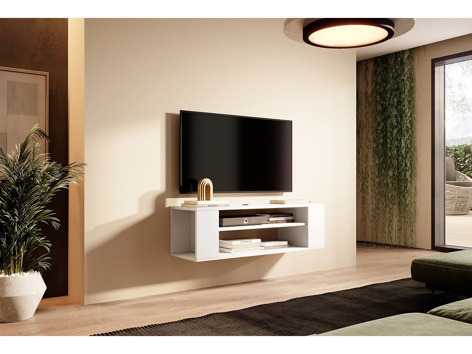 TV-meuble avec 2 compartiments - Blanc - 100 cm - WALL