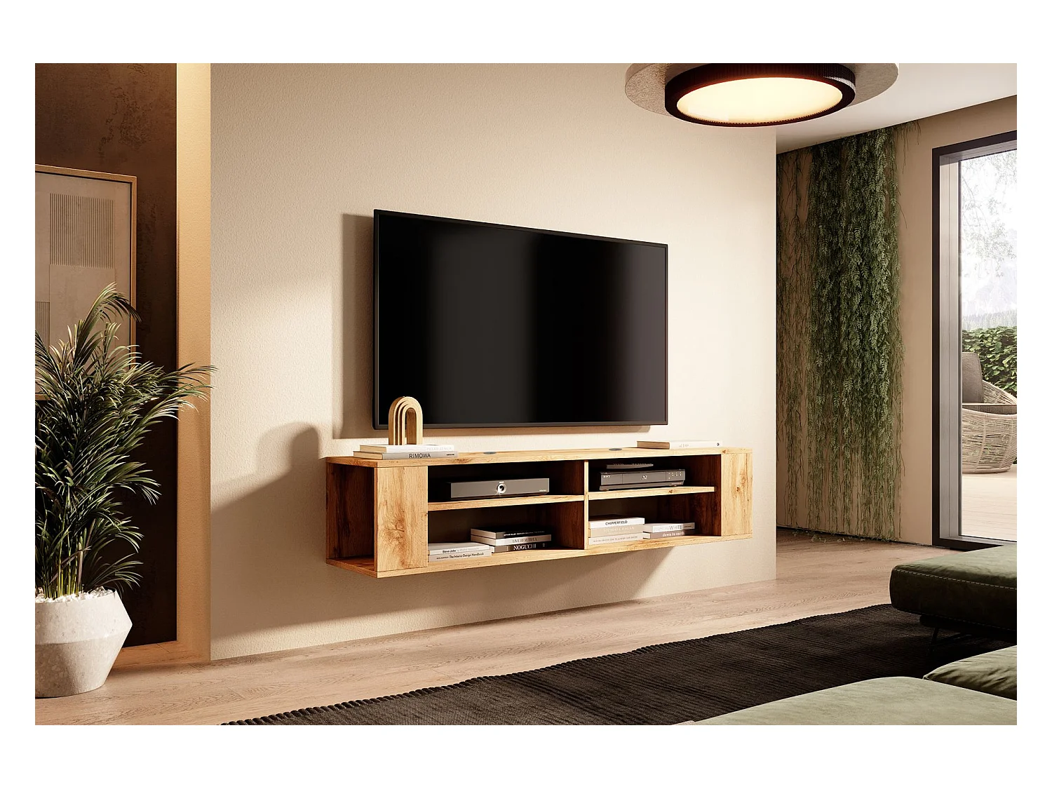 Mobile TV con 4 scomparti - Effetto rovere - 140 cm - WALL