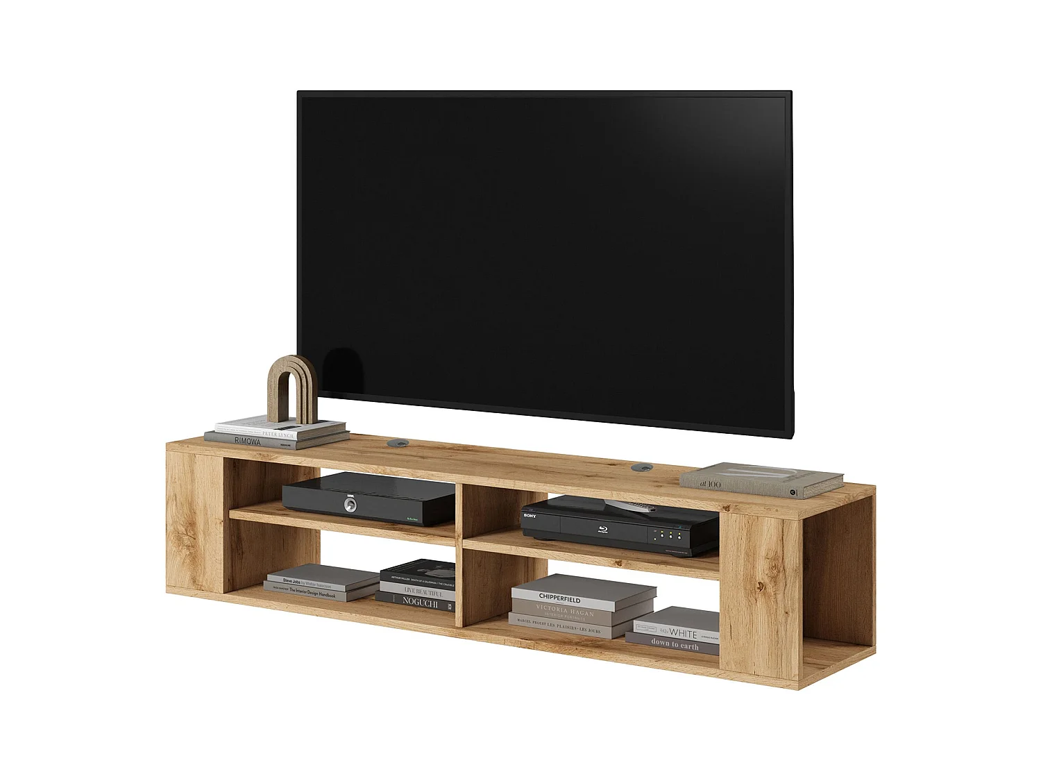 Mobile TV con 4 scomparti - Effetto rovere - 140 cm - WALL