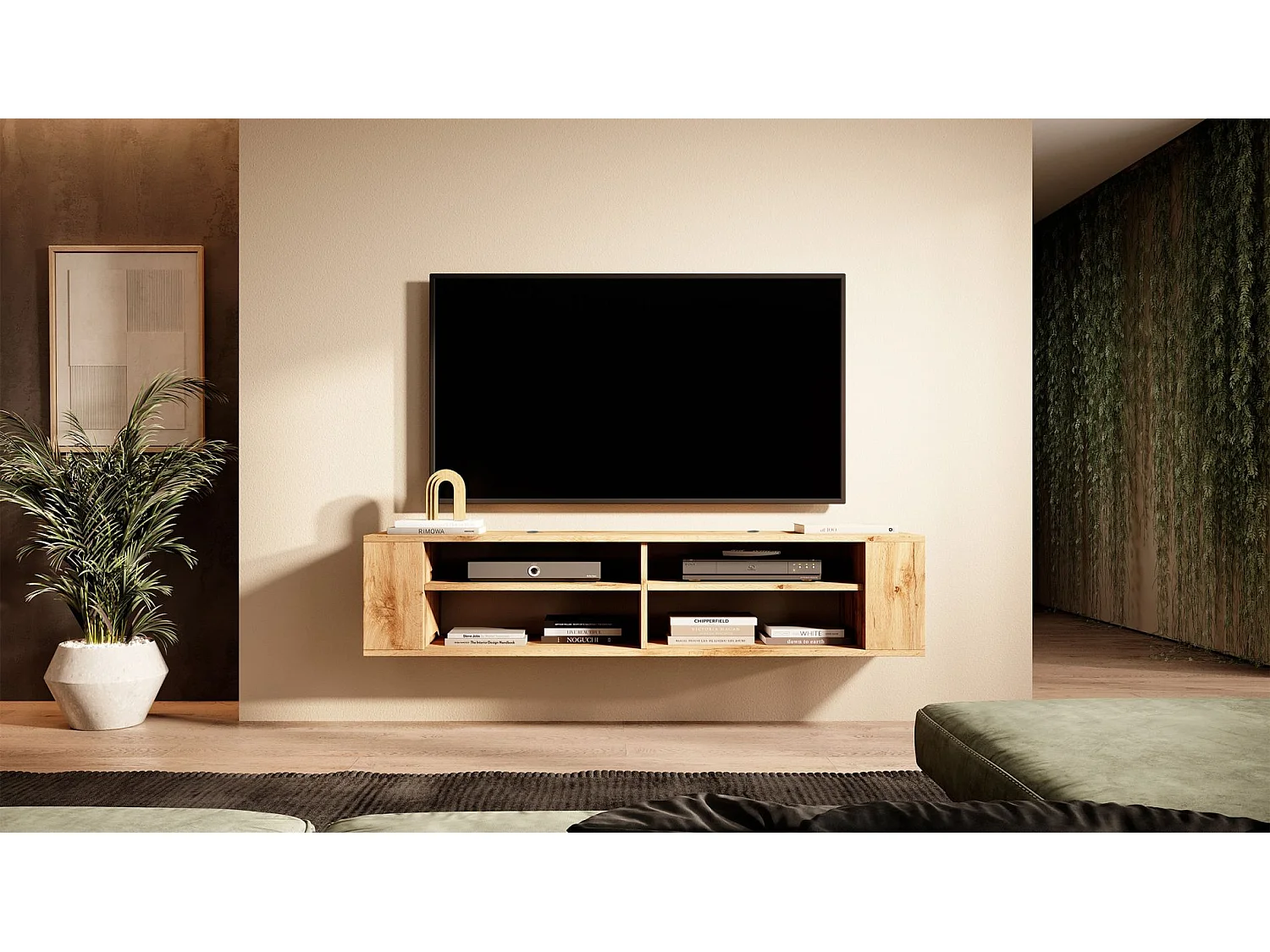 TV-meuble avec 4 compartiments - Imitation chêne - 140 cm - WALL