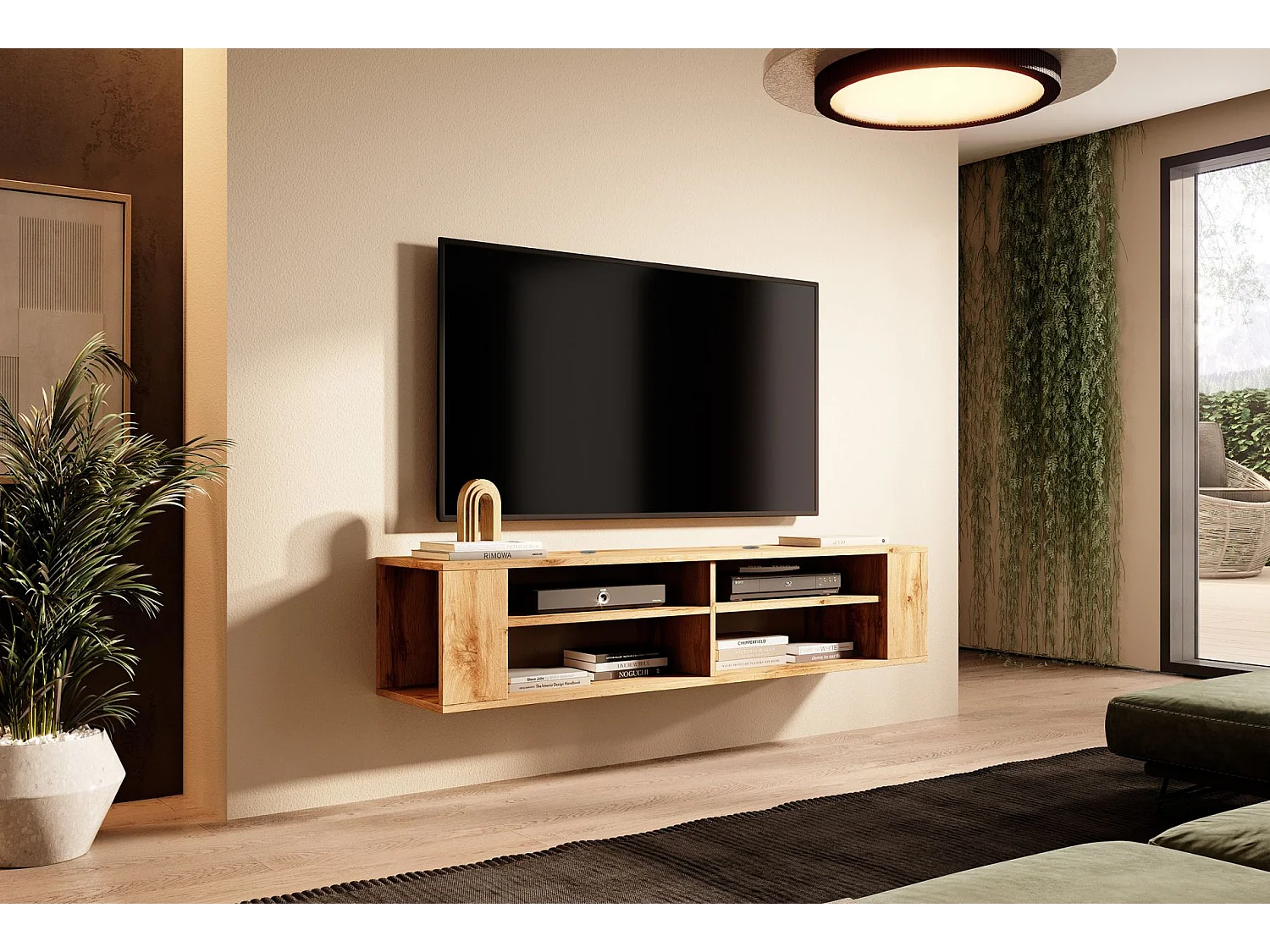 TV-meuble avec 4 compartiments - Imitation chêne - 140 cm - WALL