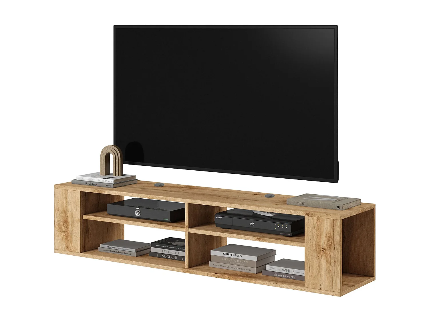 TV-meuble avec 4 compartiments - Imitation chêne - 140 cm - WALL