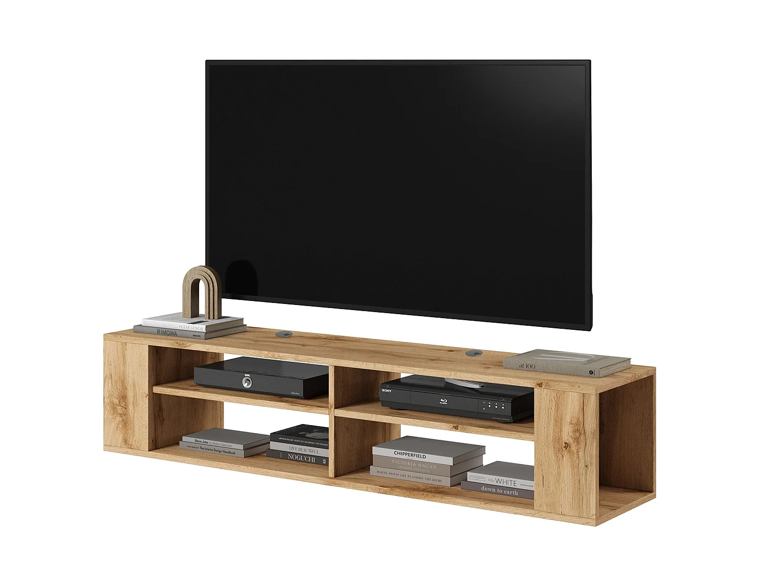 TV-meuble avec 4 compartiments - Imitation chêne - 140 cm - WALL