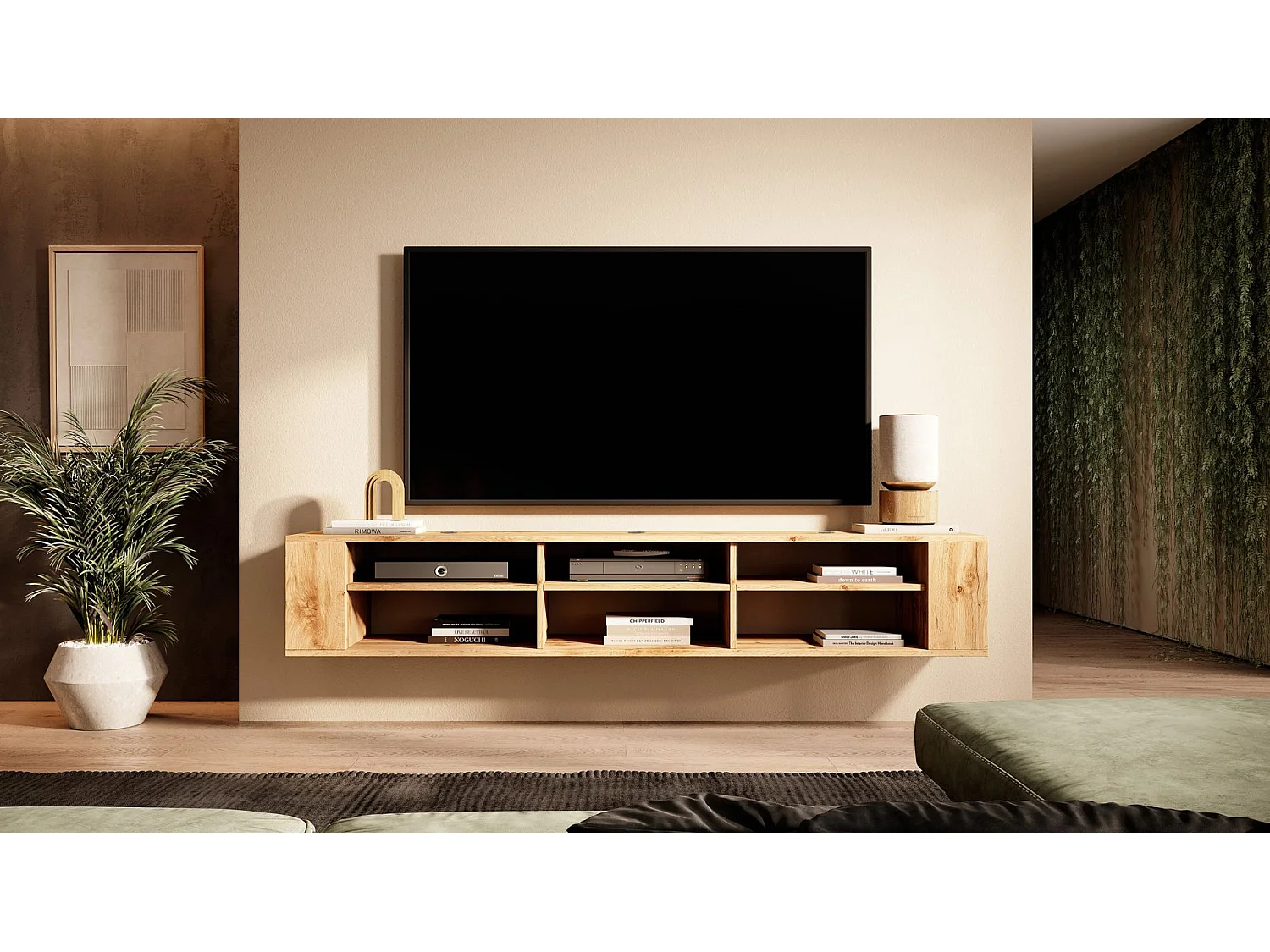 TV-meuble avec 6 compartiments - Imitation chêne - 175 cm - WALL
