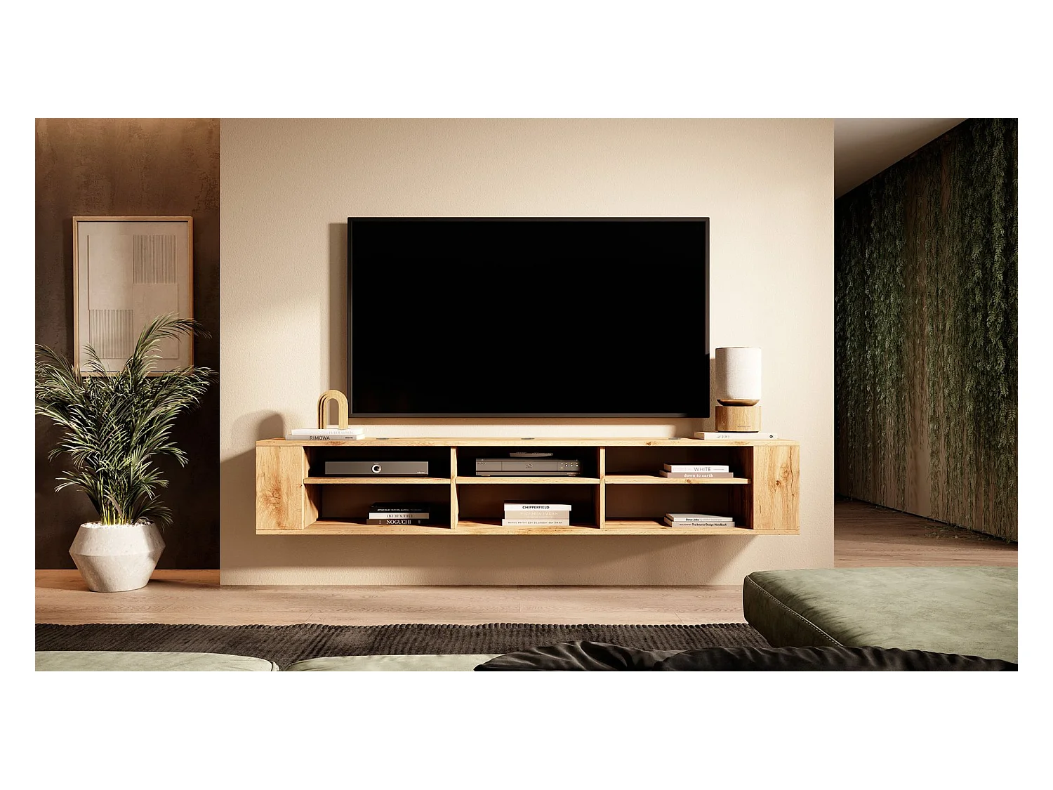 TV-meuble avec 6 compartiments - Imitation chêne - 175 cm - WALL