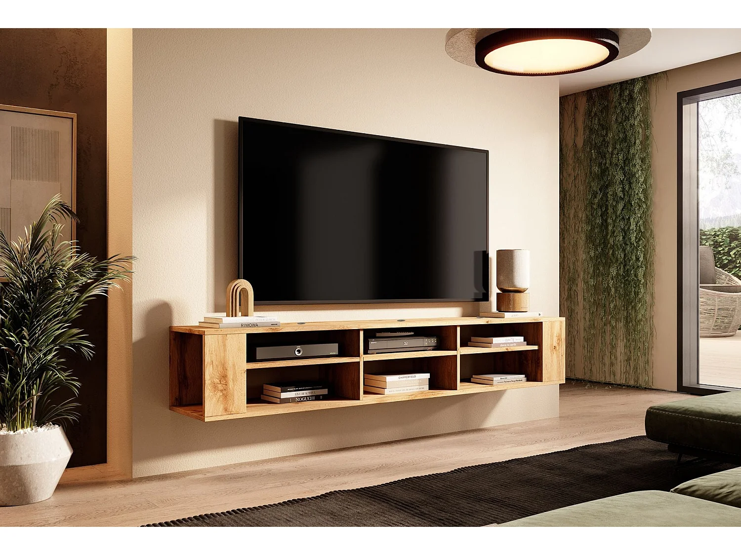 Mueble de TV con 6 compartimentos - Imitación roble - 175 cm - WALL