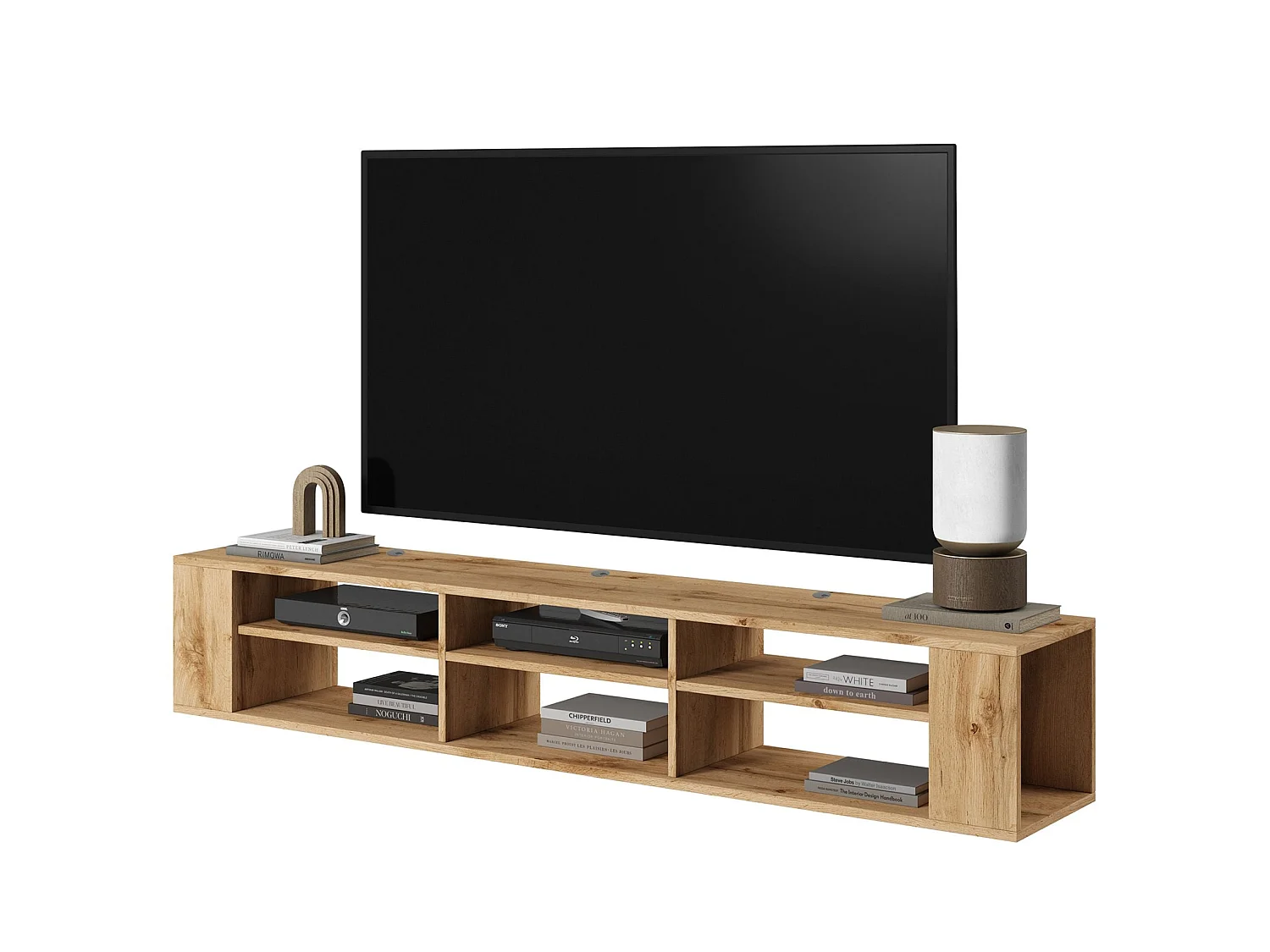 Mueble de TV con 6 compartimentos - Imitación roble - 175 cm - WALL