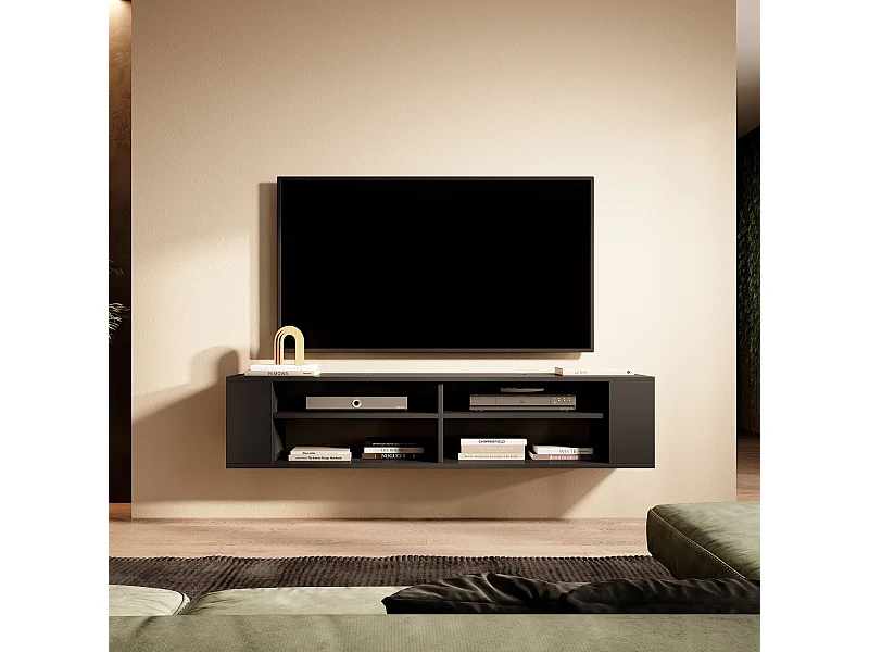 TV-meuble avec 4 compartiments - Noir - 140 cm - WALL
