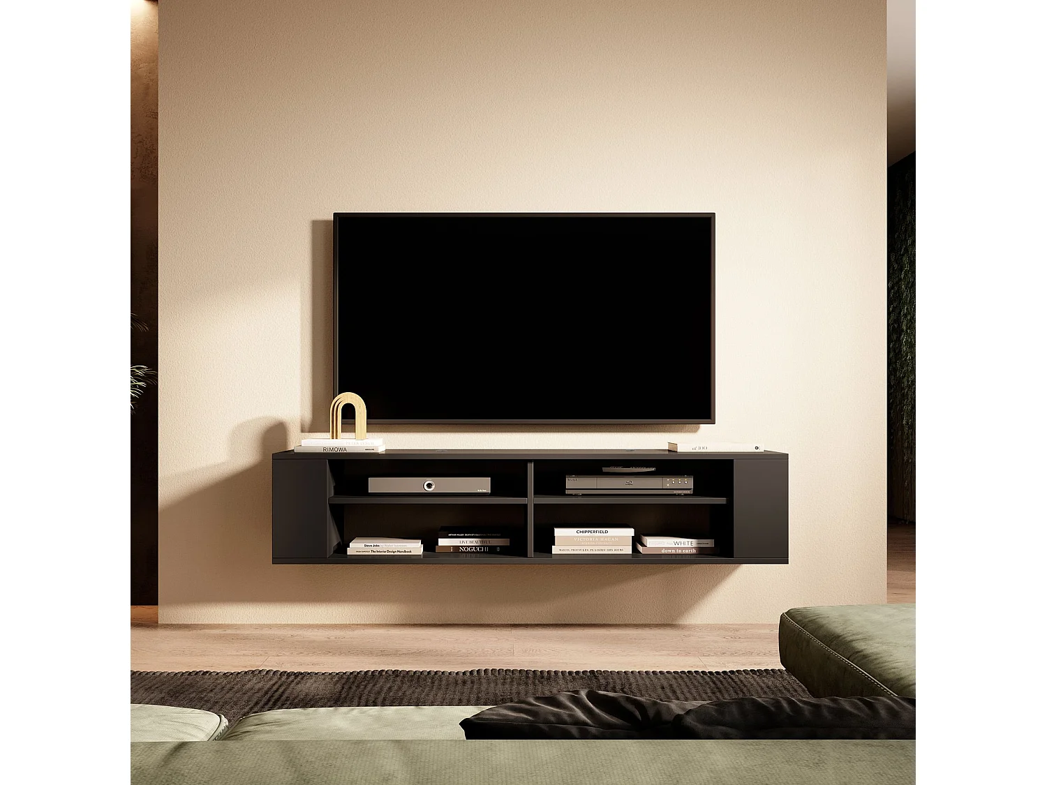 TV-meuble avec 4 compartiments - Noir - 140 cm - WALL