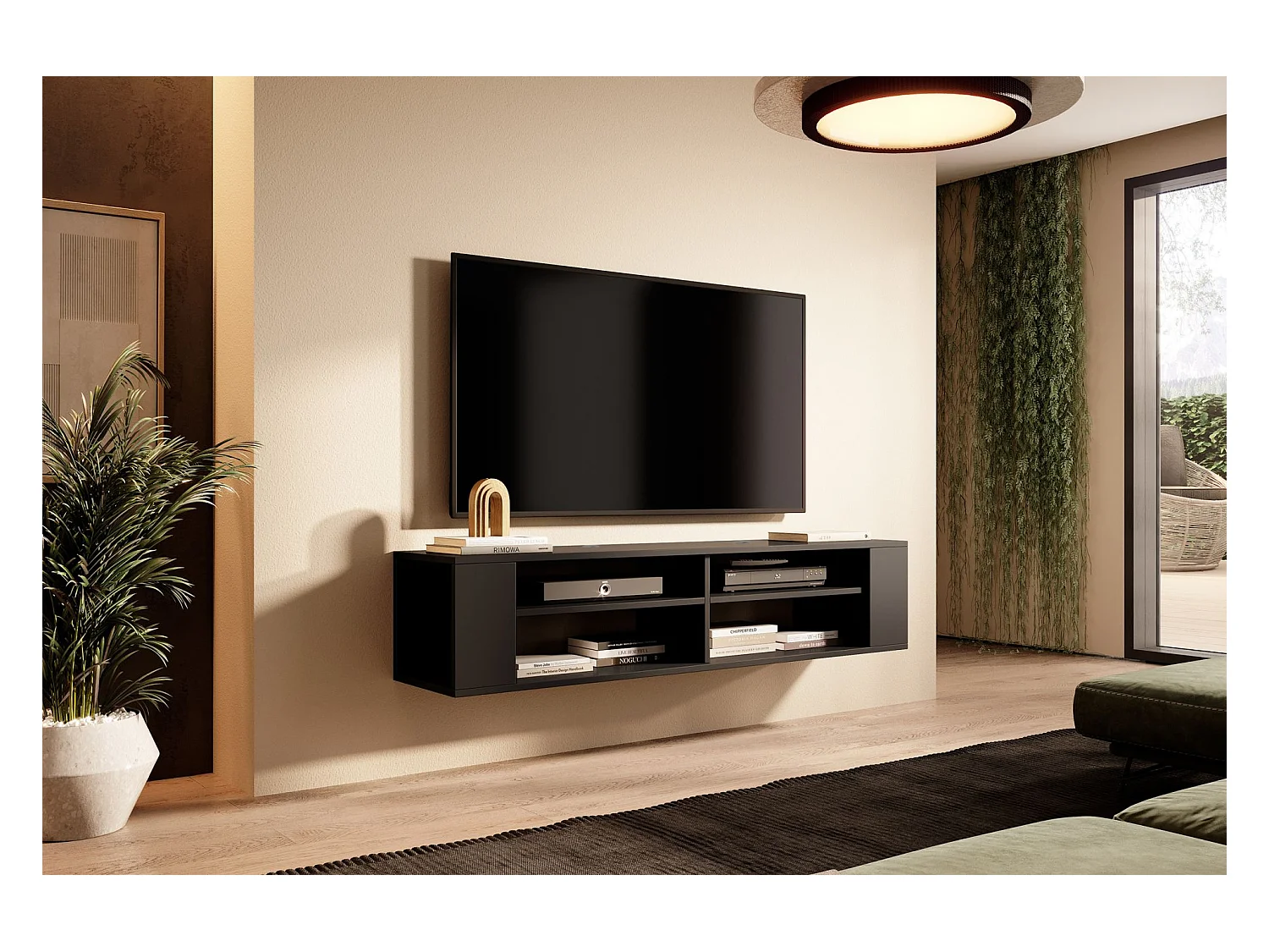 TV-meuble avec 4 compartiments - Noir - 140 cm - WALL