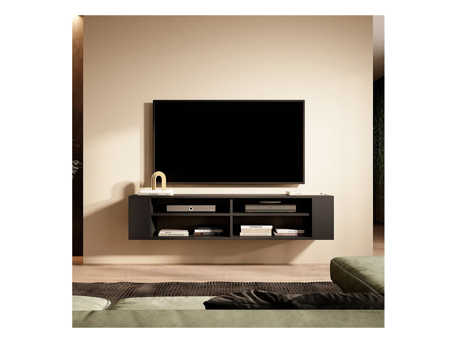 TV-meuble avec 4 compartiments - Noir - 140 cm - WALL