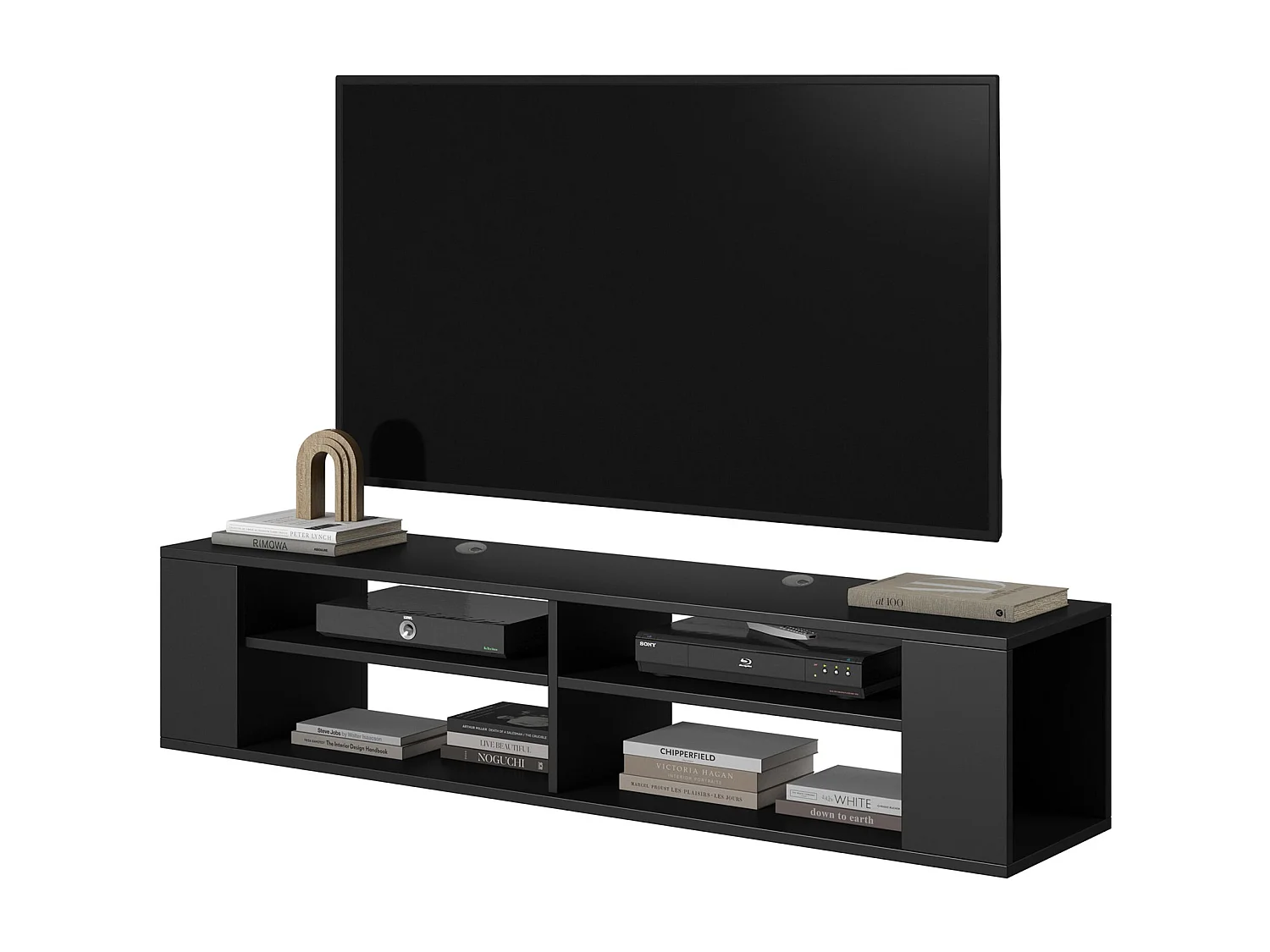 TV-meuble avec 4 compartiments - Noir - 140 cm - WALL