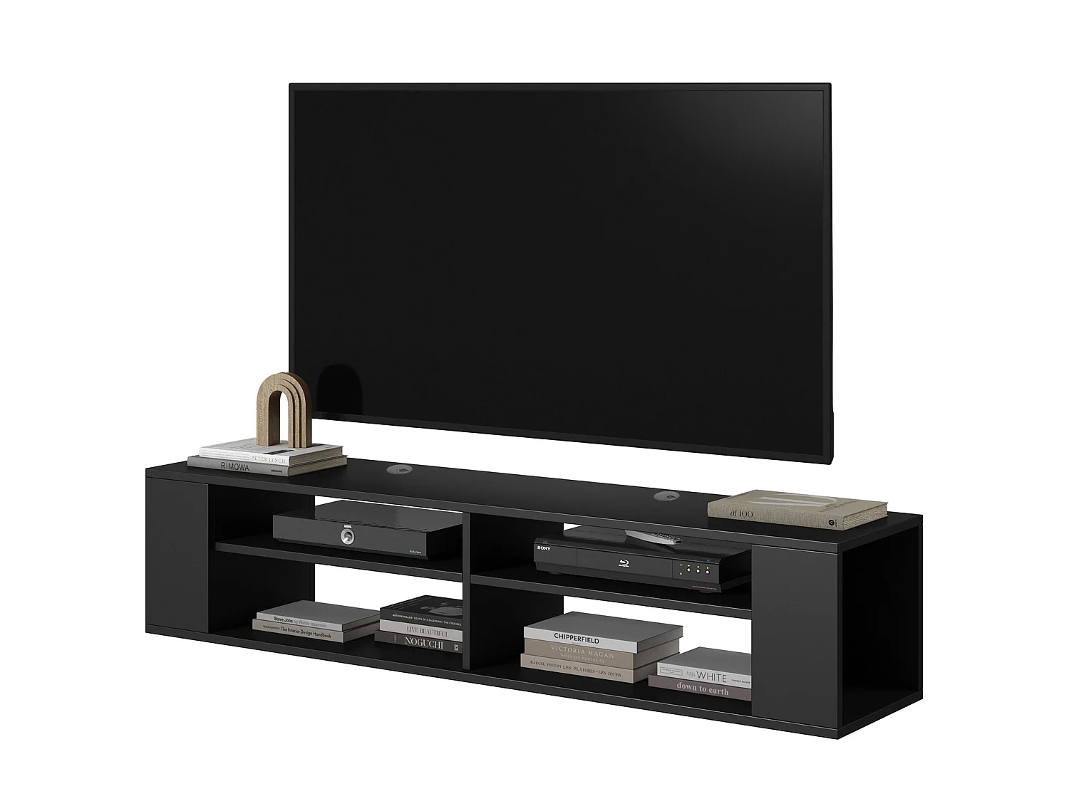 Mueble de TV con 4 compartimentos - Negro - 140 cm - WALL