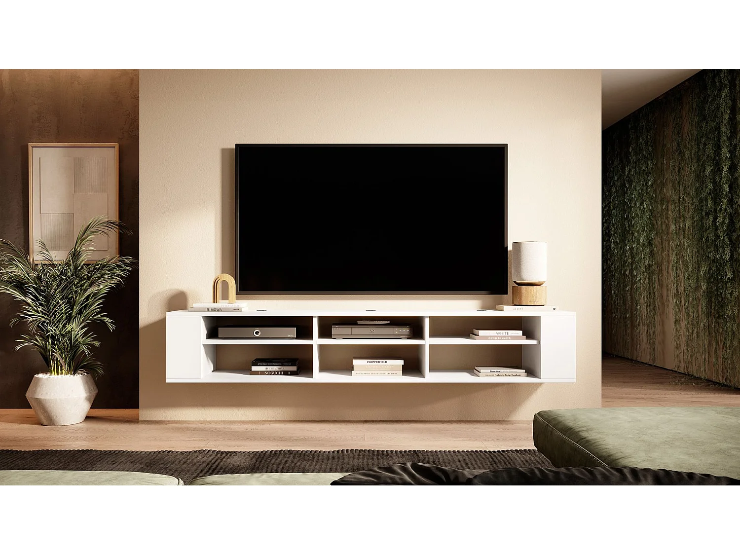 TV-meuble avec 6 compartiments - Blanc - 175 cm - WALL