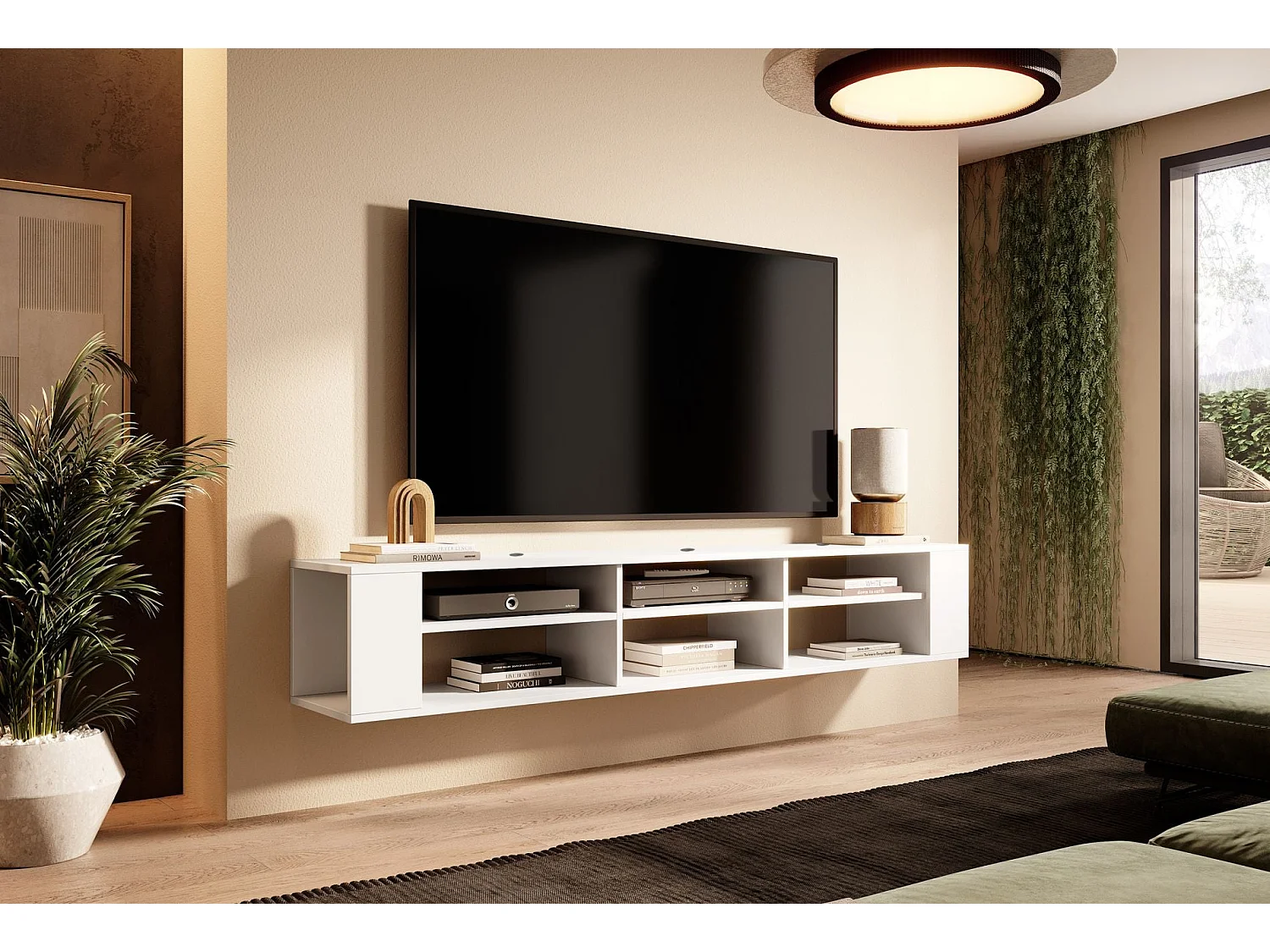 Mueble de TV con 6 compartimentos - Blanco - 175 cm - WALL