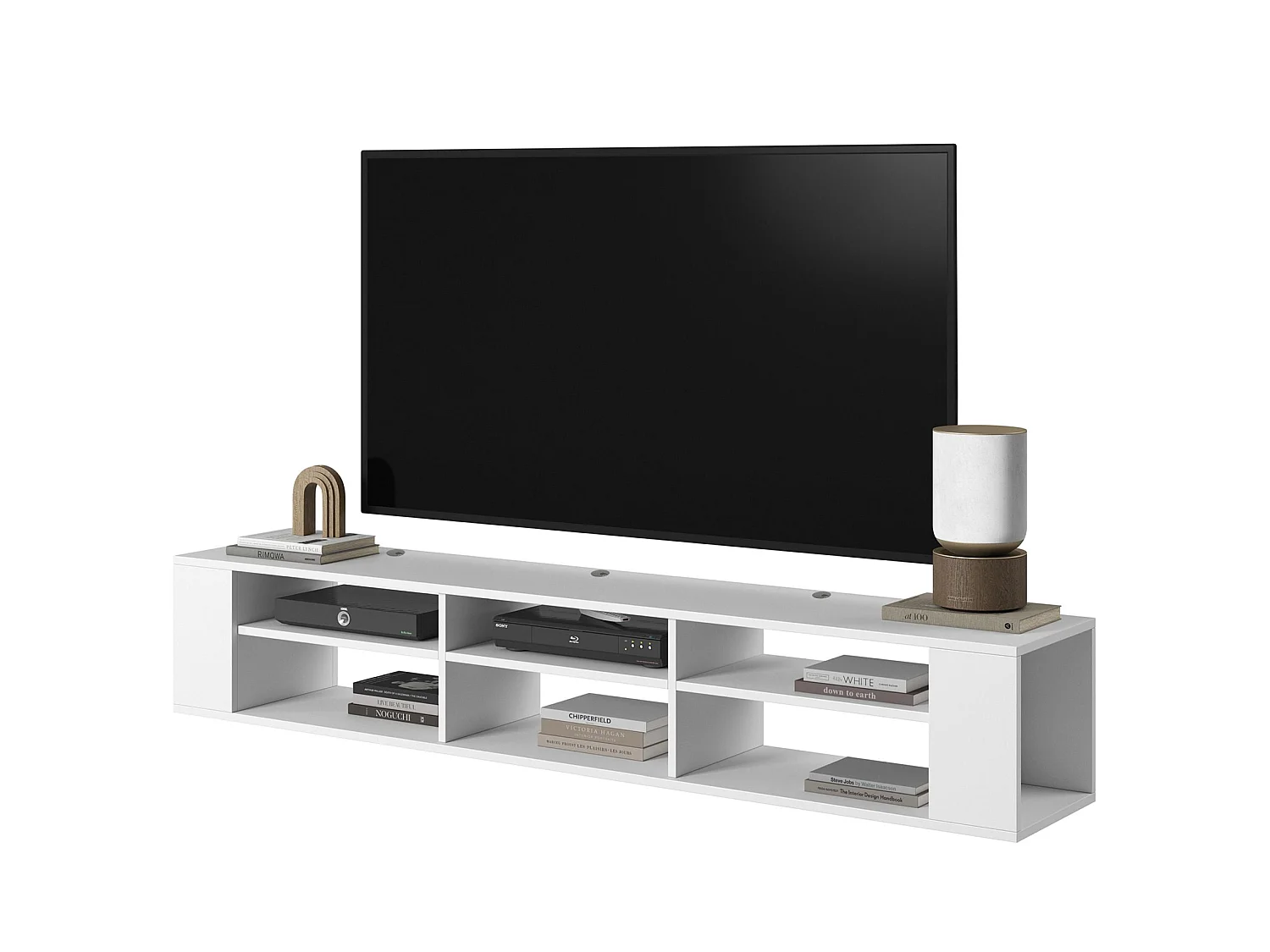 Mueble de TV con 6 compartimentos - Blanco - 175 cm - WALL
