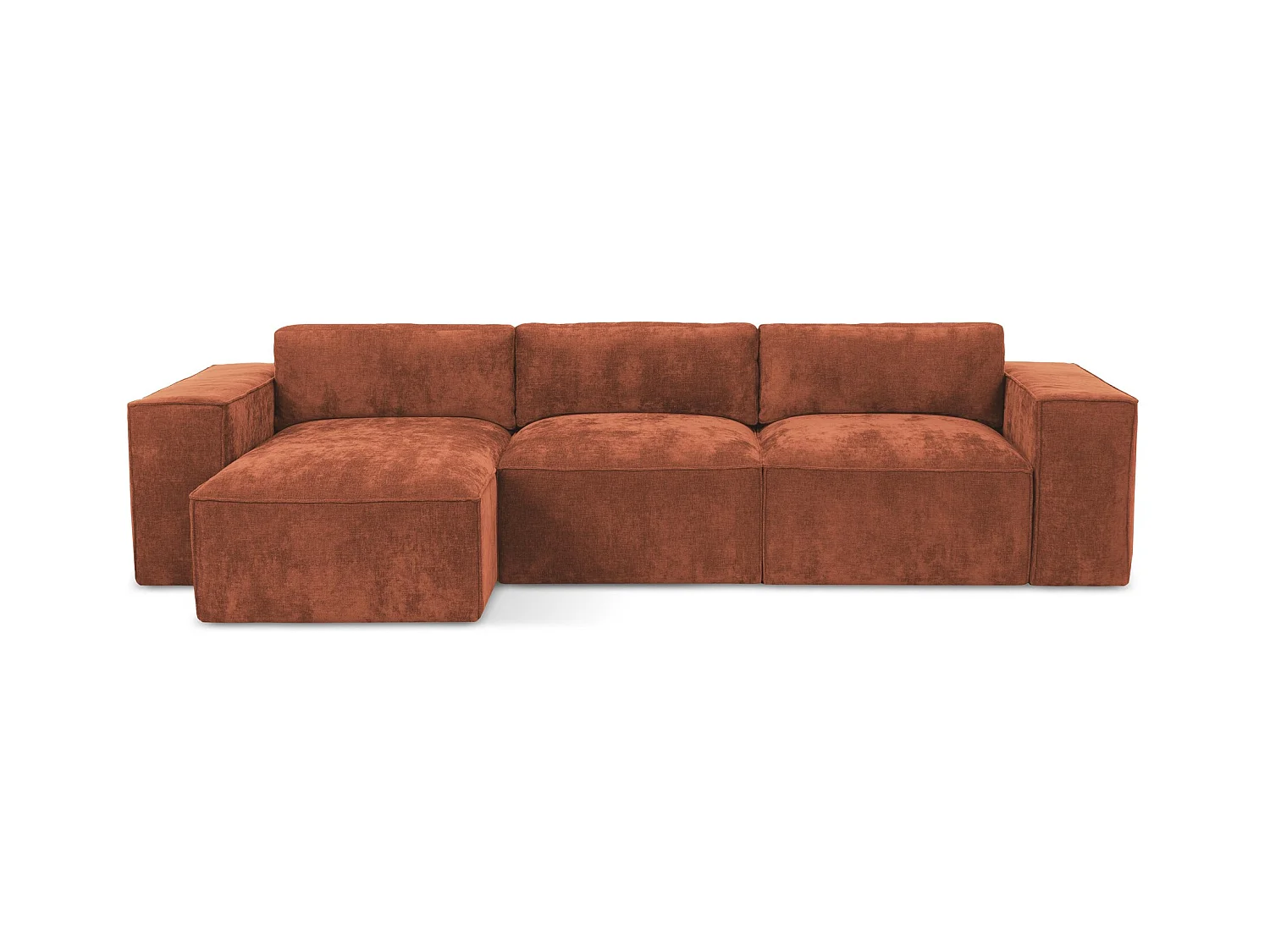 Canapé d’angle 3 places gauche convertible en tissu chenille - terre cuite - HANA