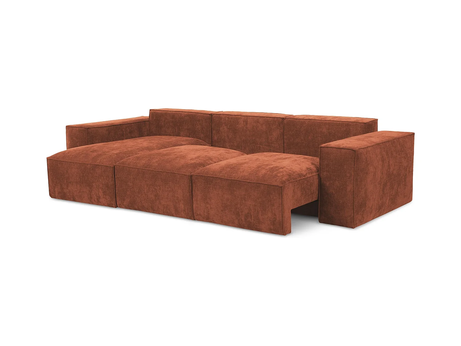 Canapé d’angle 3 places gauche convertible en tissu chenille - terre cuite - HANA