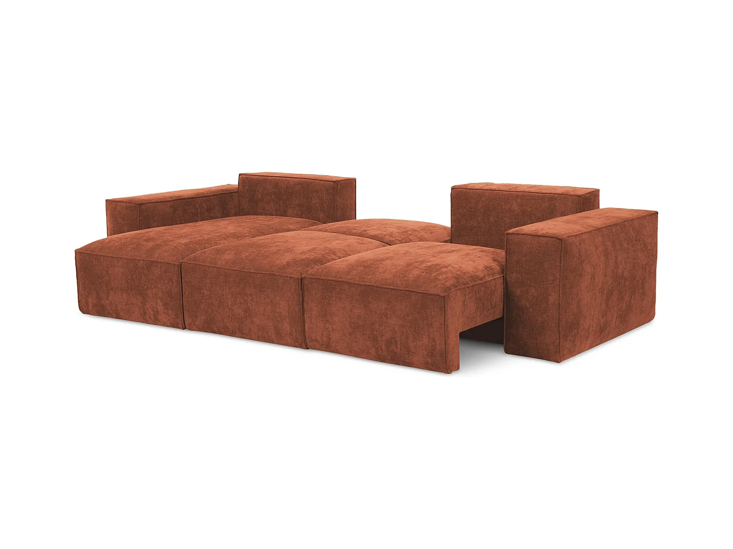 Canapé d’angle 3 places gauche convertible en tissu chenille - terre cuite - HANA