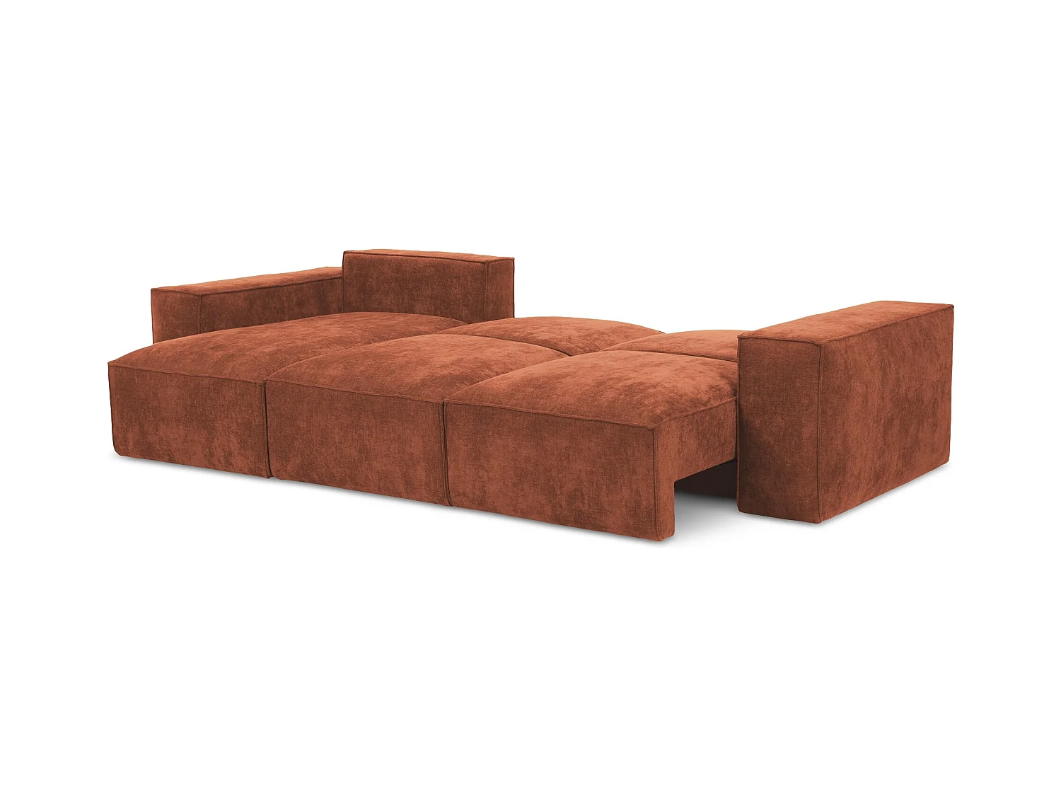 Canapé d’angle 3 places gauche convertible en tissu chenille - terre cuite - HANA