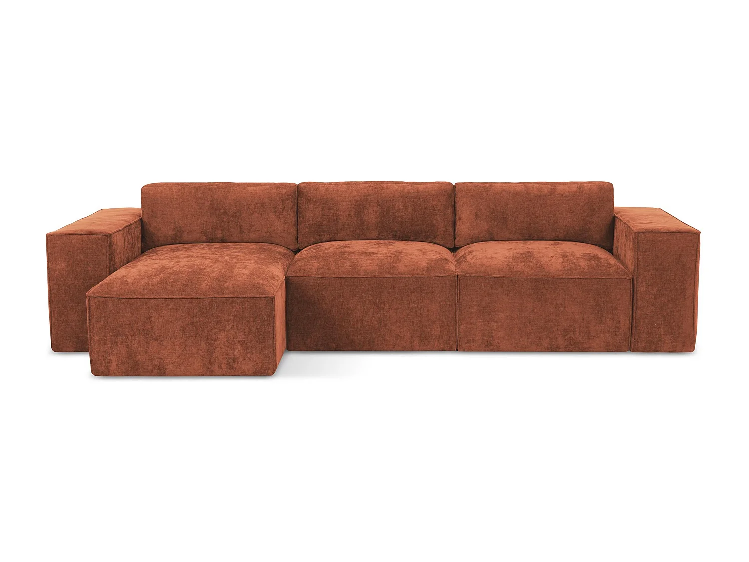 Canapé d’angle 3 places gauche convertible en tissu chenille - terre cuite - HANA