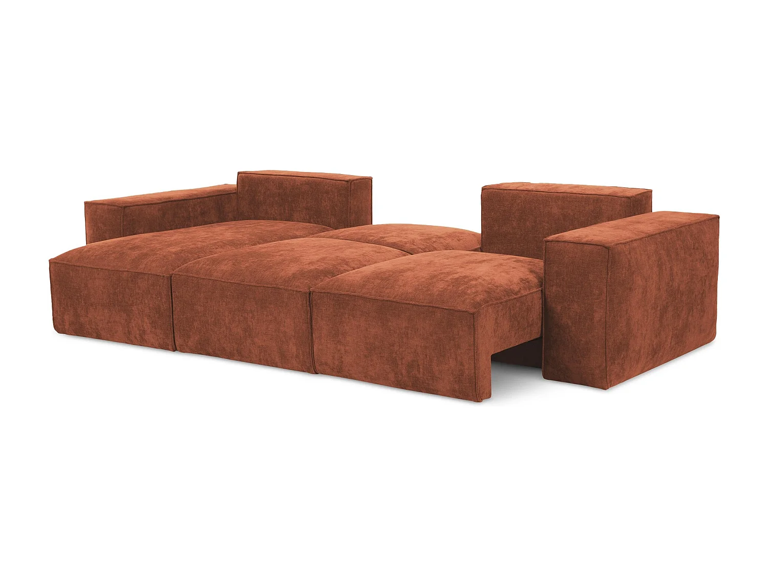 Canapé d’angle 3 places gauche convertible en tissu chenille - terre cuite - HANA