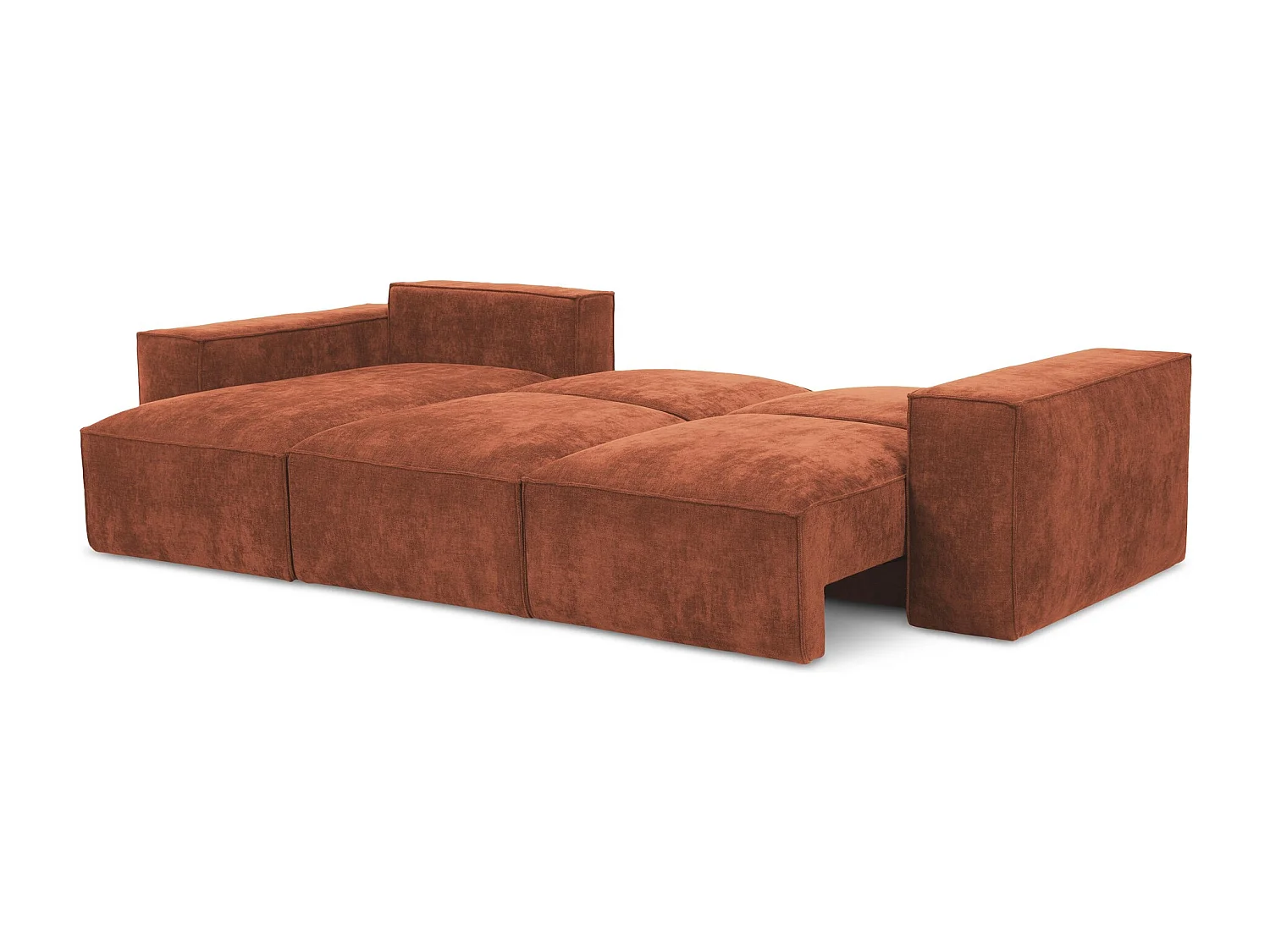 Canapé d’angle 3 places gauche convertible en tissu chenille - terre cuite - HANA