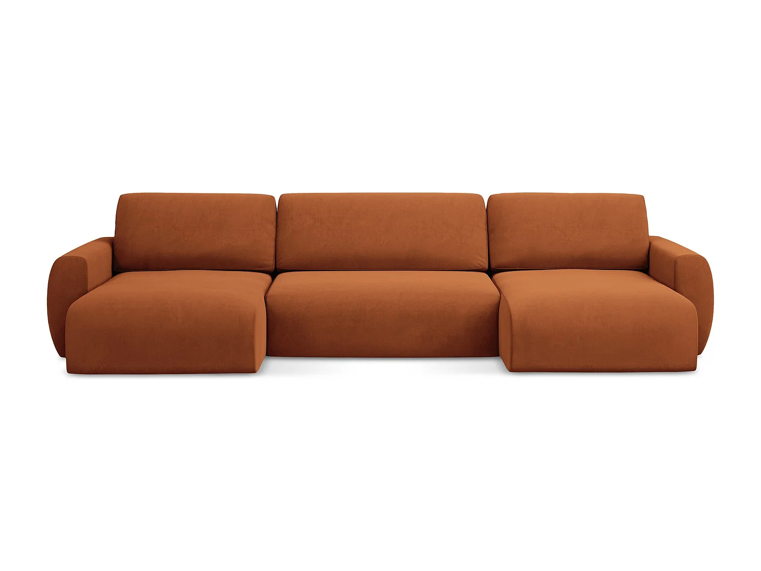 Sofa panoramiczna z funkcją spania - z tkaniny welwetowej - terakota - ANELA