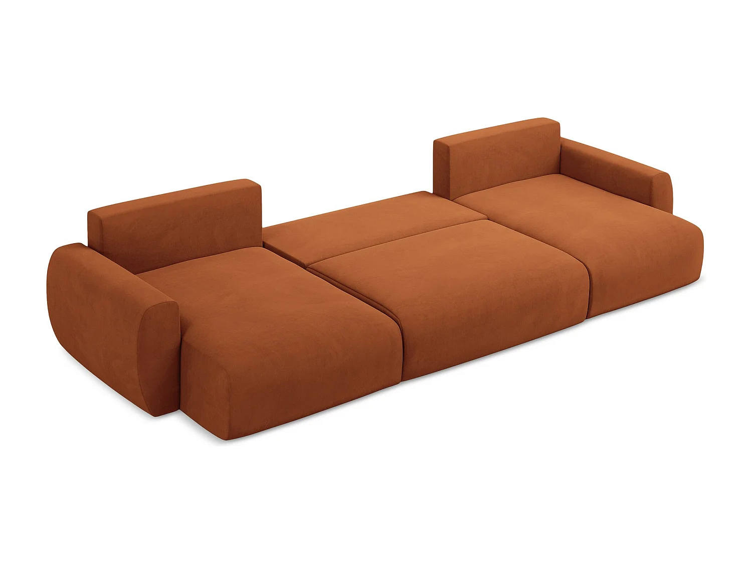Sofa panoramiczna z funkcją spania - z tkaniny welwetowej - terakota - ANELA