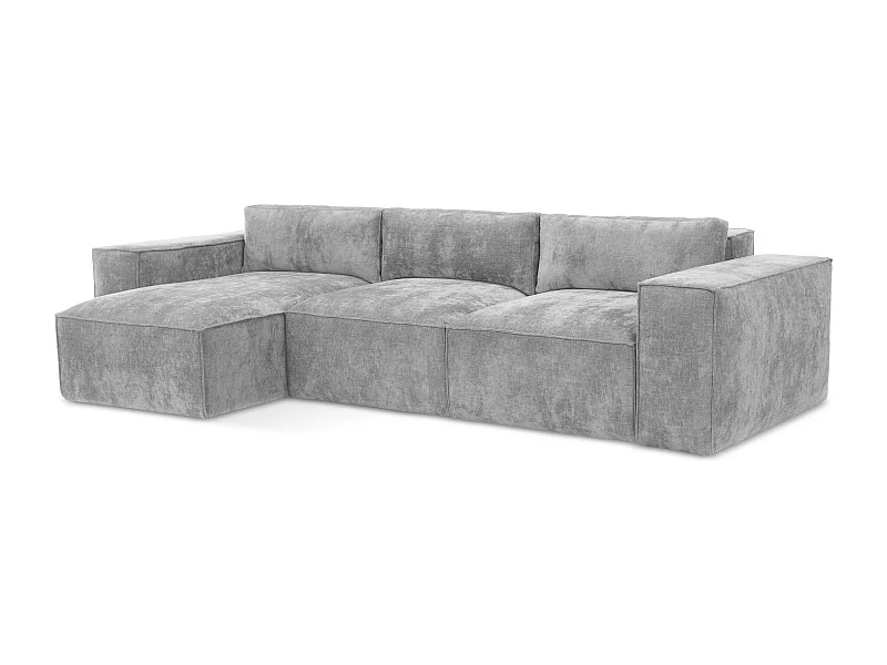 Hoekslaapbank links van lichtgrijs chenille stof - HANA