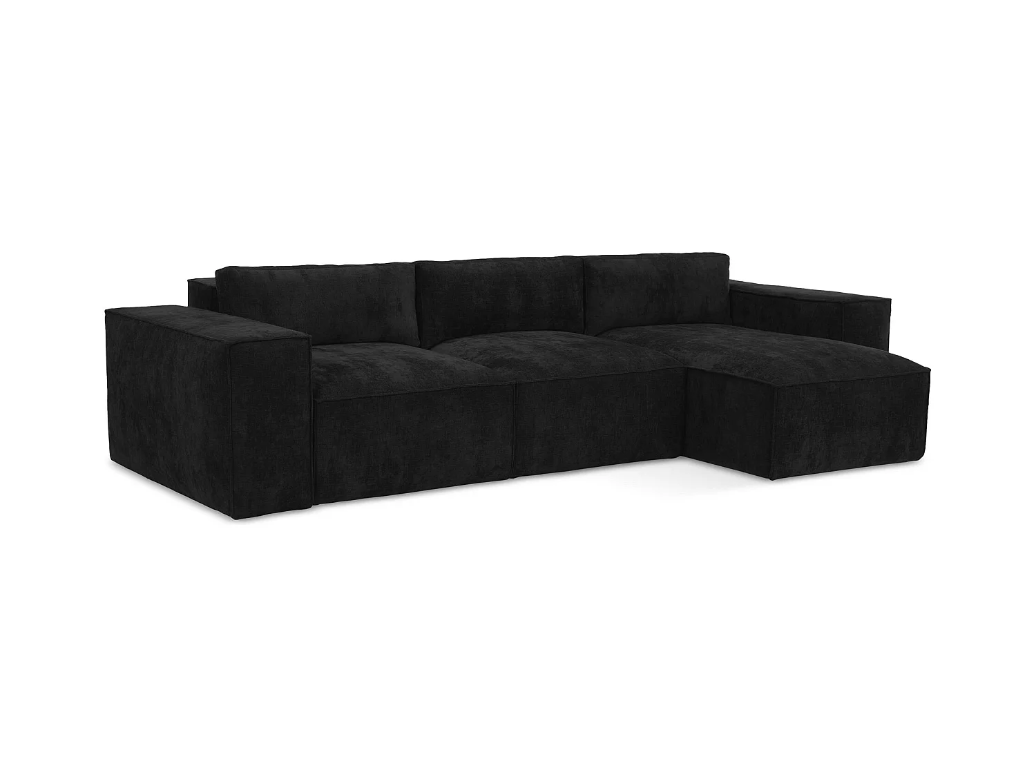Canapé d'angle droit convertible en tissu chenille - noir - HANA