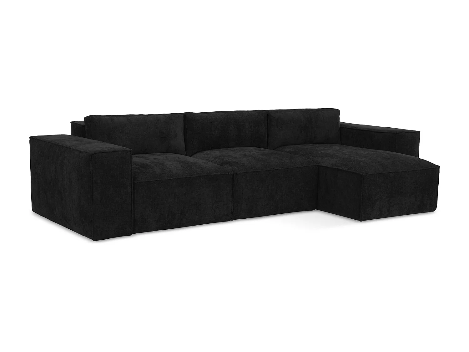 Canapé d'angle droit convertible en tissu chenille - noir - HANA