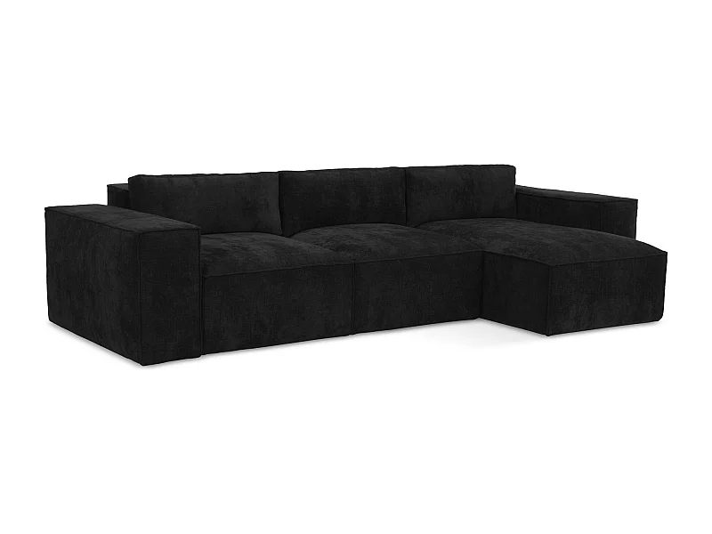 Ecksofa mit Schlaffunktion - Ecke Rechts - Chenille - Schwarz - HANA