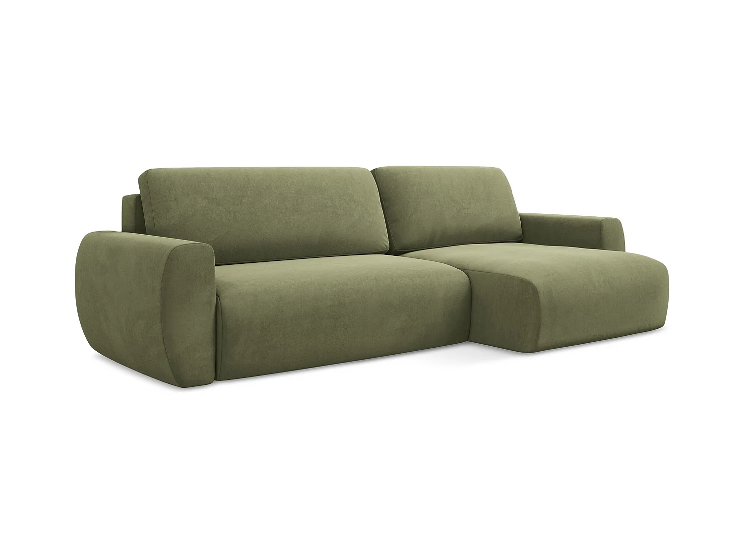 Canapé d'angle droit convertible en velours - olive - ANELA