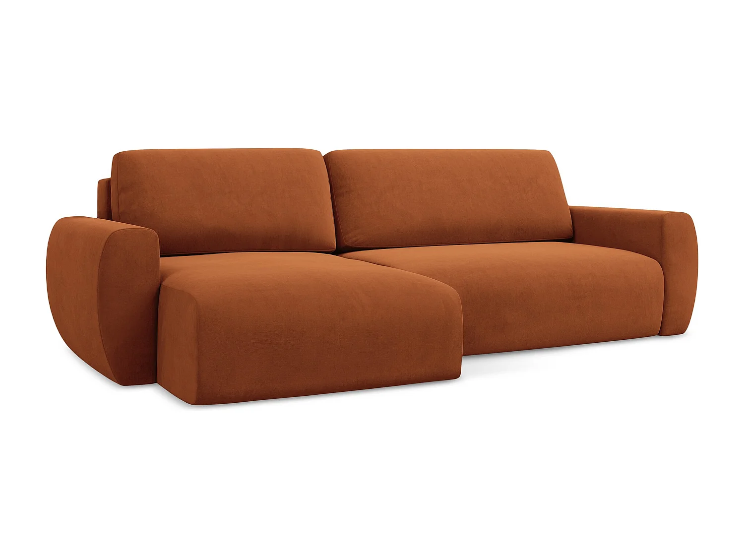 Narożnik lewostronny z funkcją spania - z tkaniny welwetowej - terakota - ANELA