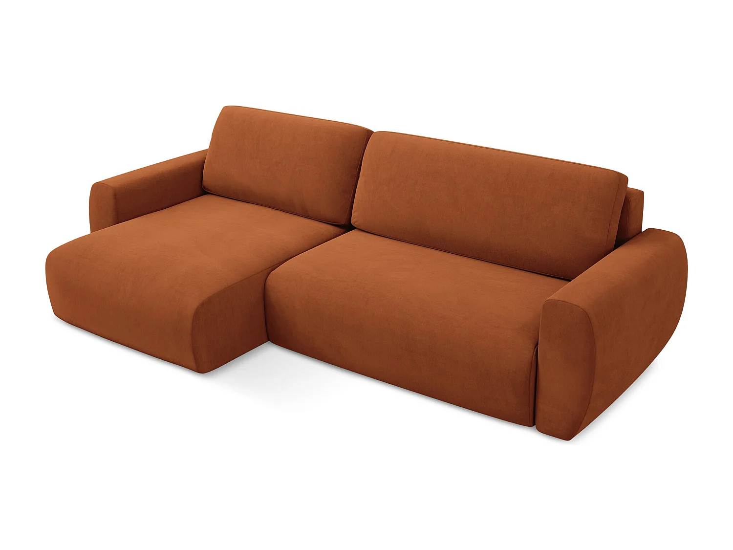 Narożnik lewostronny z funkcją spania - z tkaniny welwetowej - terakota - ANELA