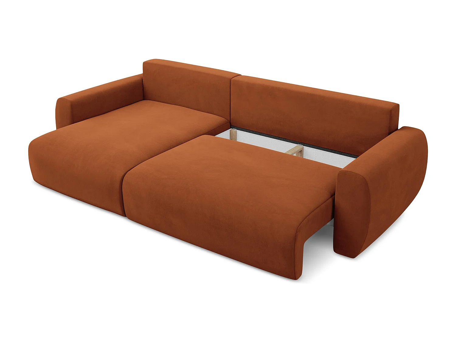 Narożnik lewostronny z funkcją spania - z tkaniny welwetowej - terakota - ANELA