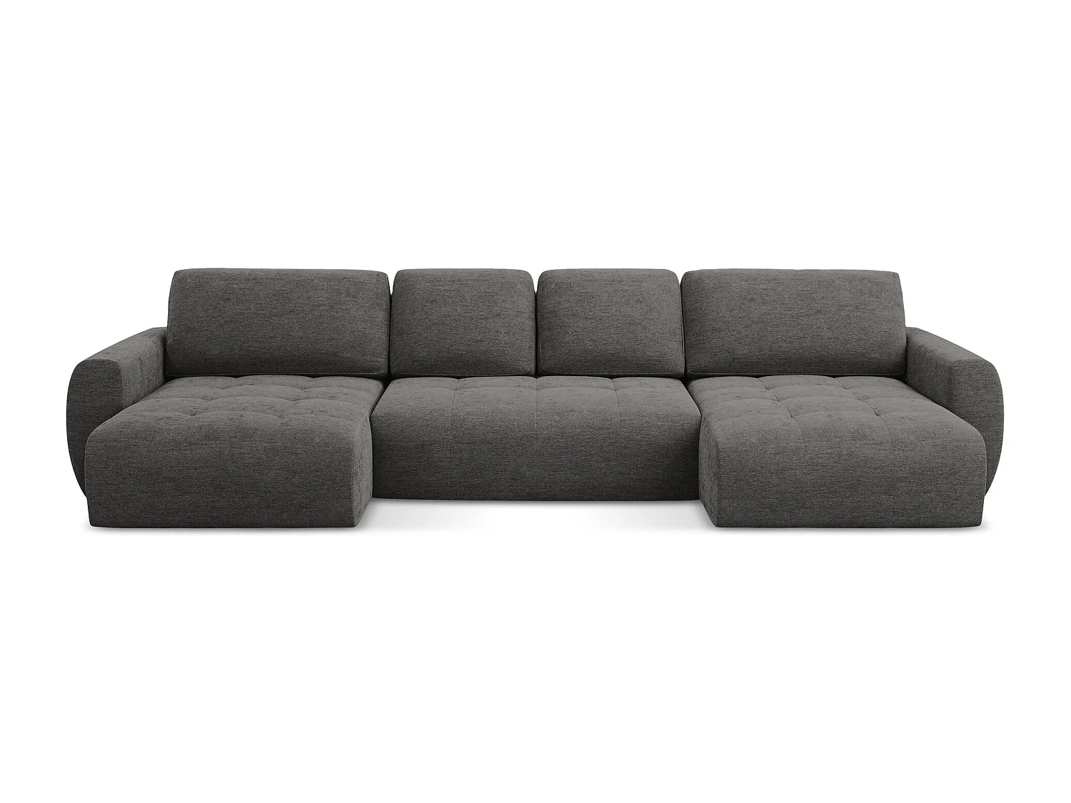 Panoramische bank met bedfunctie van donkergrijs textuurstof - KIWI