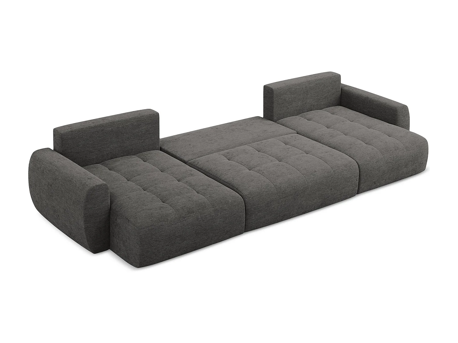 Panoramische bank met bedfunctie van donkergrijs textuurstof - KIWI