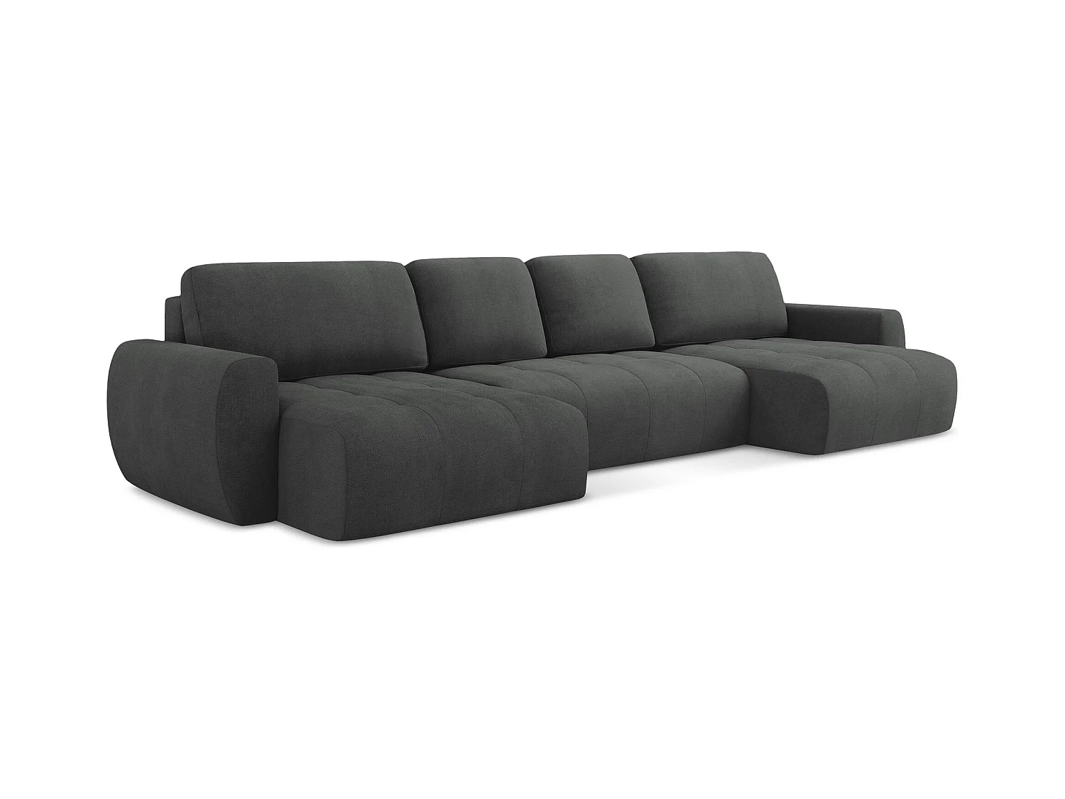 Wohnlandschaft mit Schlaffunktion - / - Strukturstoff - Grau - KIWI