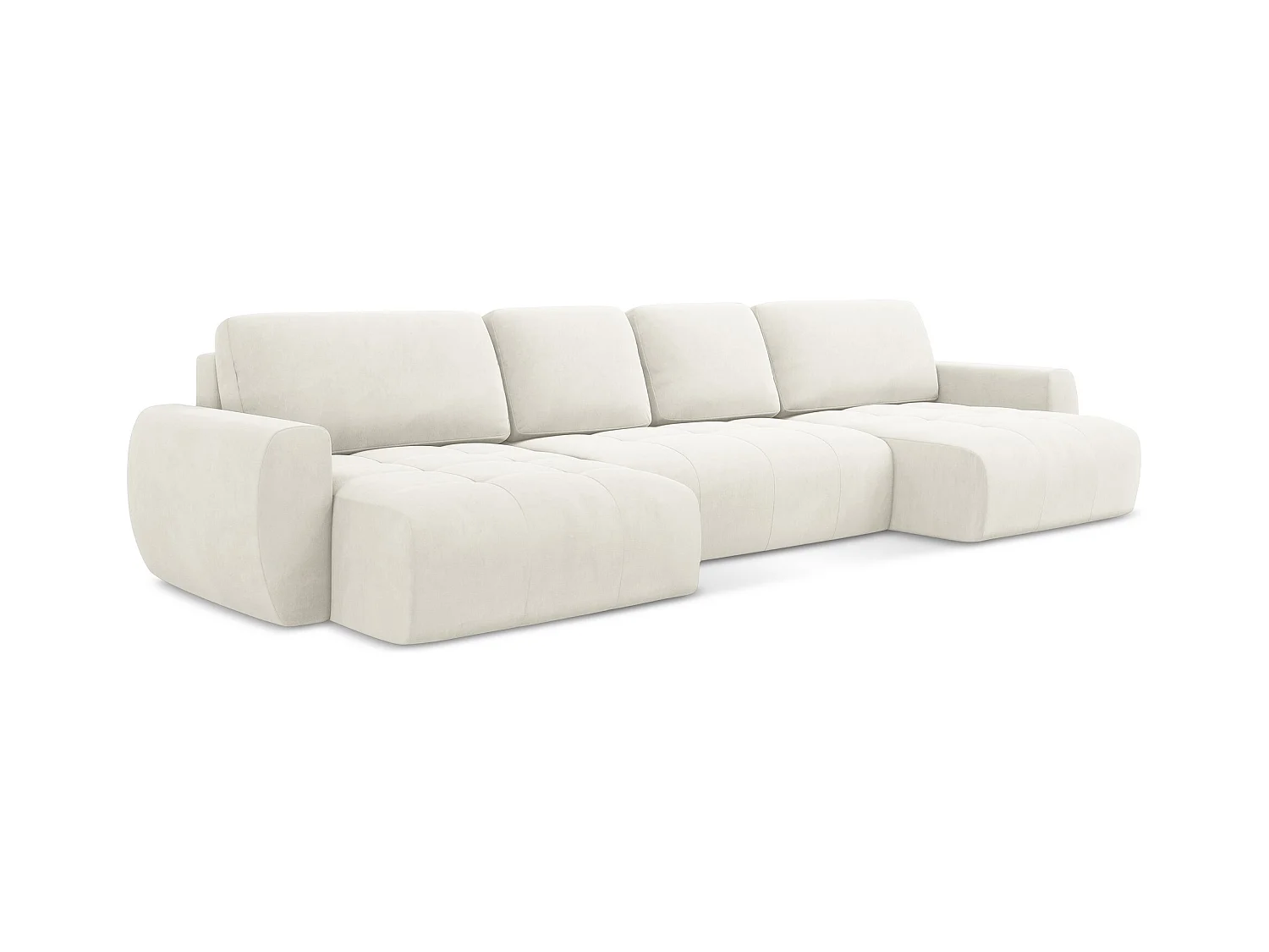 Wohnlandschaft mit Schlaffunktion - / - Samt - Hell beige - KIWI